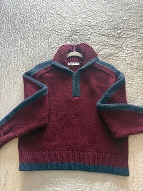 Zara Men's Zip-Front Sweater in Maroon with Slate Trim